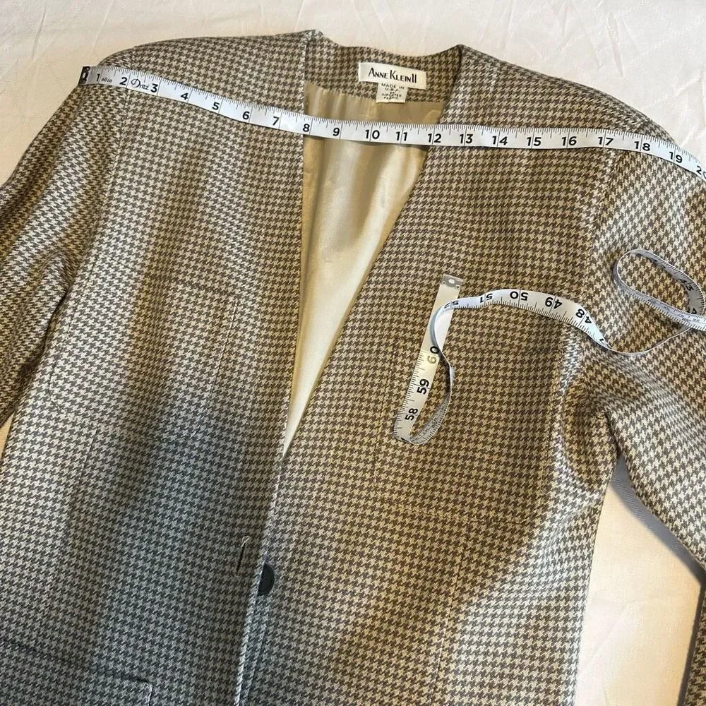 USA Vintage Anne Klein Houndstooth Blazer w Pockets Womens 6 Wool Silk Cashmere - Picture 10 of 11